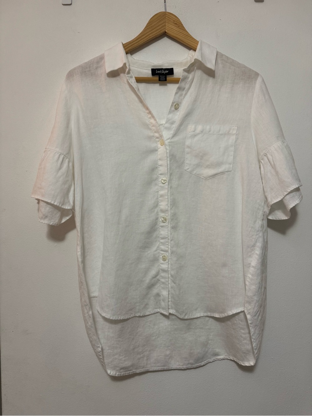 Lord & Taylor White 100% Linen Collared Shirt